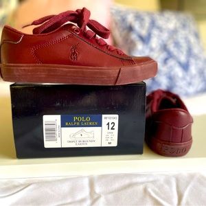 Boys Polo Sneaker. Leather, color: Wine, Size: 12